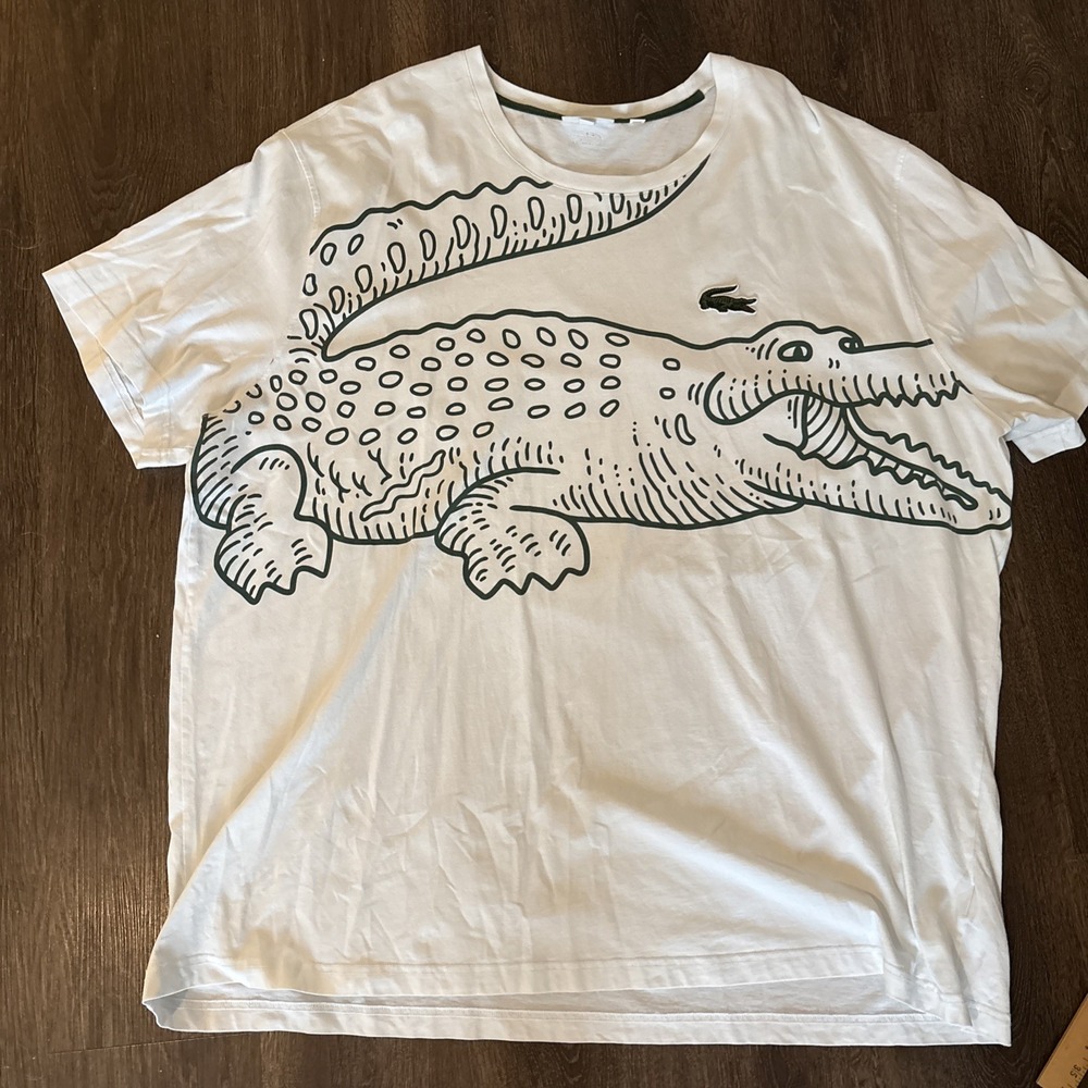 Lacoste Big & Tall Round Neck Loose Fit Crocodile Print Men's T-shirt White 4XLB